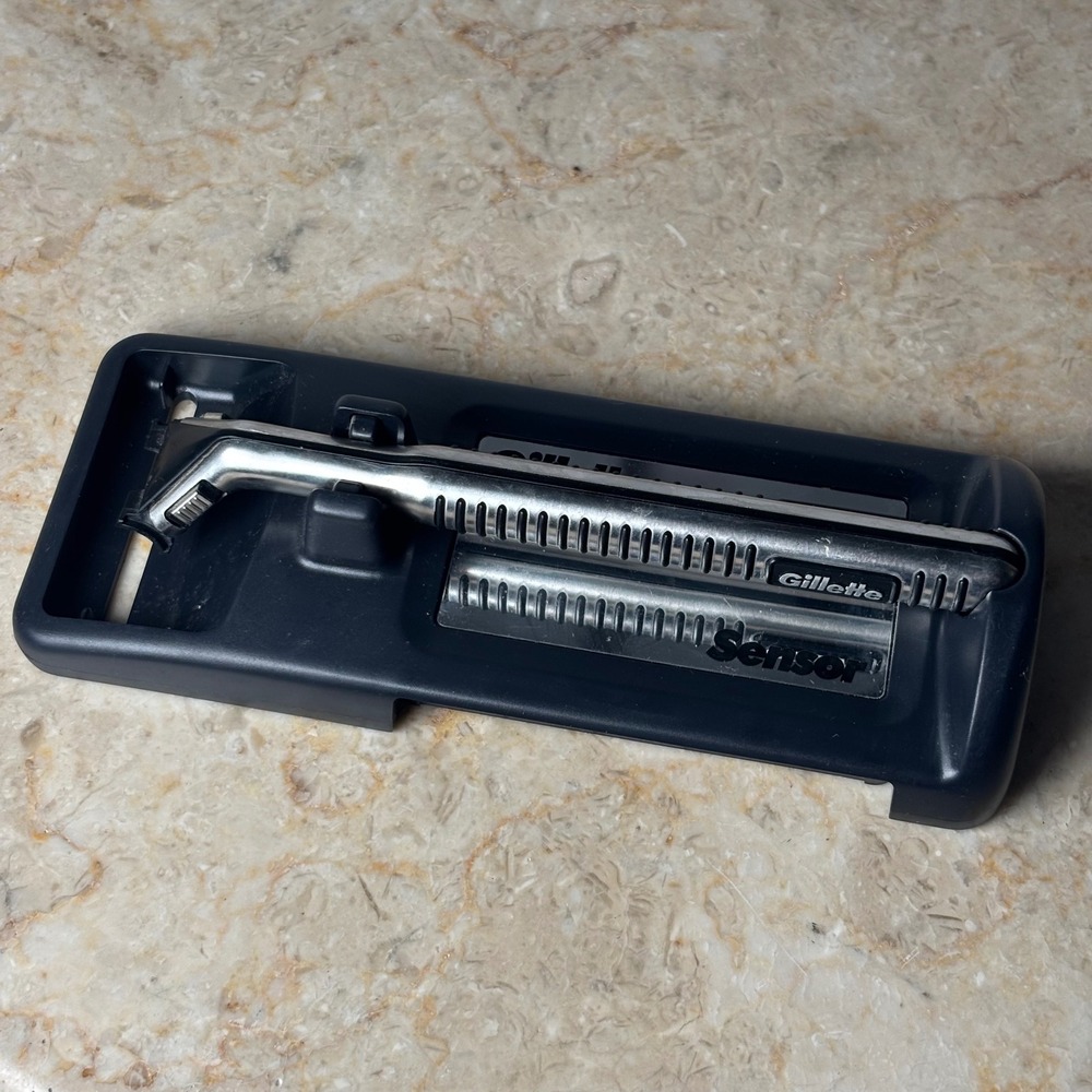 Gillette Sensor Razor Silver Metal Handle Vintage Storage Case Mirror 1 Cart